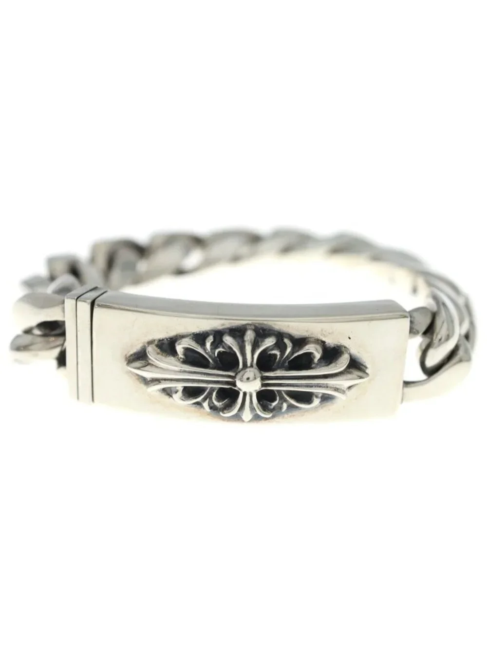 Chrome Hearts ID Floral Crs Cross ID Classic Link Bracelet Silver